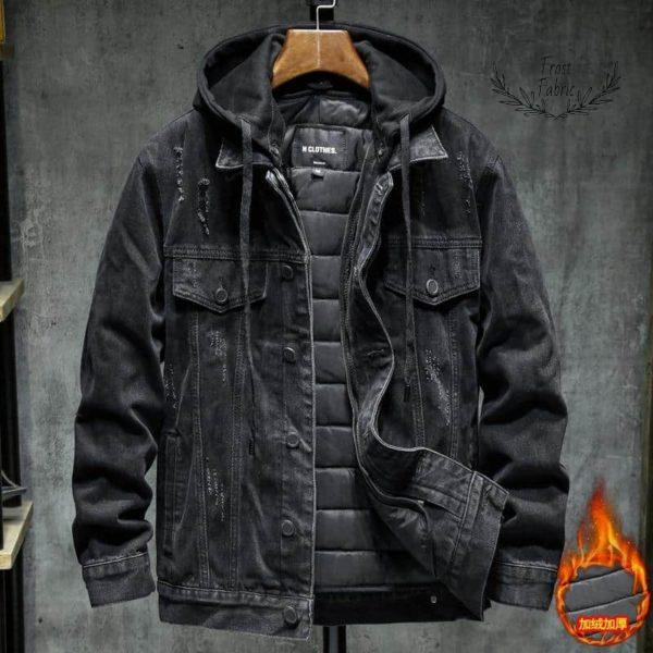 Premium Men's Winter Warm Fleece-Lined Denim Jacket with Detachable Hoodie