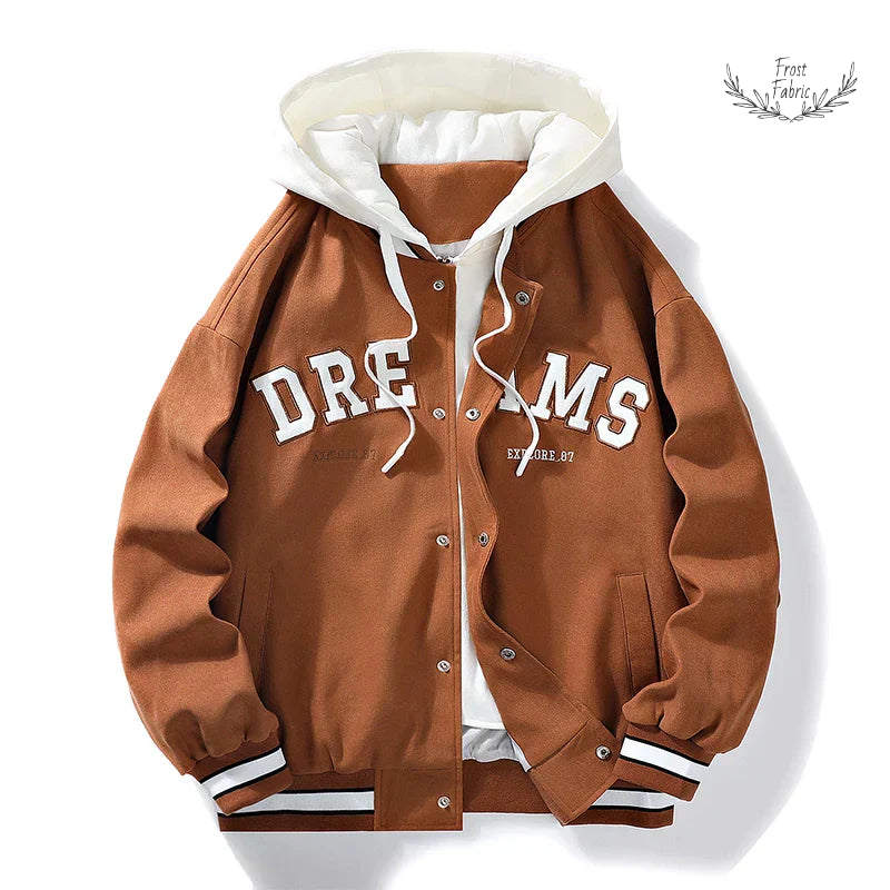 Premium Varsity Baseball Jacket Men's Trendy Autumn Hooded Outerwear Plus Size