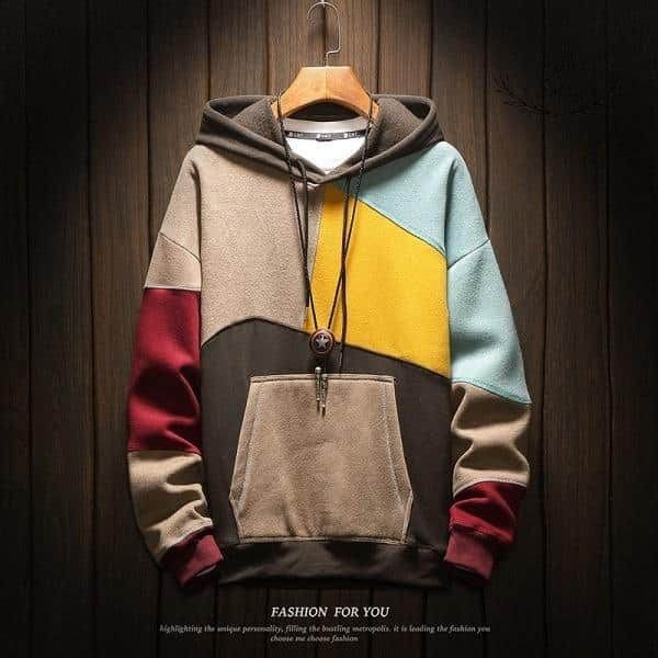 Stylish Men's Color-Block Patchwork Hoodie: Comfortable Streetwear Pullover with Kangaroo Pocket