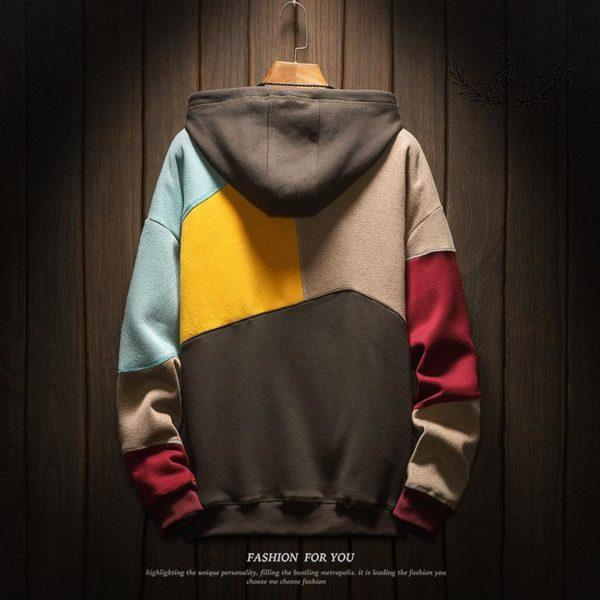 Stylish Men's Color-Block Patchwork Hoodie: Comfortable Streetwear Pullover with Kangaroo Pocket