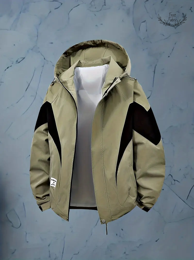 Stylish Men's Lightweight Color-Block Windbreaker Jacket with Adjustable Hood