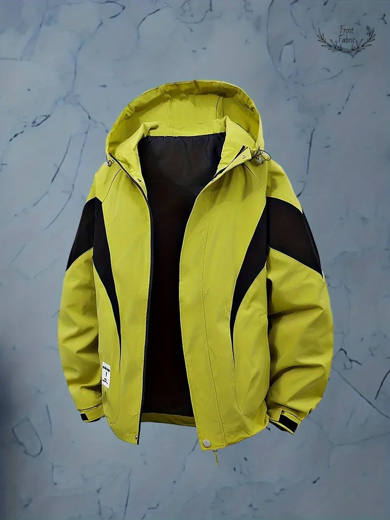 Stylish Men's Lightweight Color-Block Windbreaker Jacket with Adjustable Hood