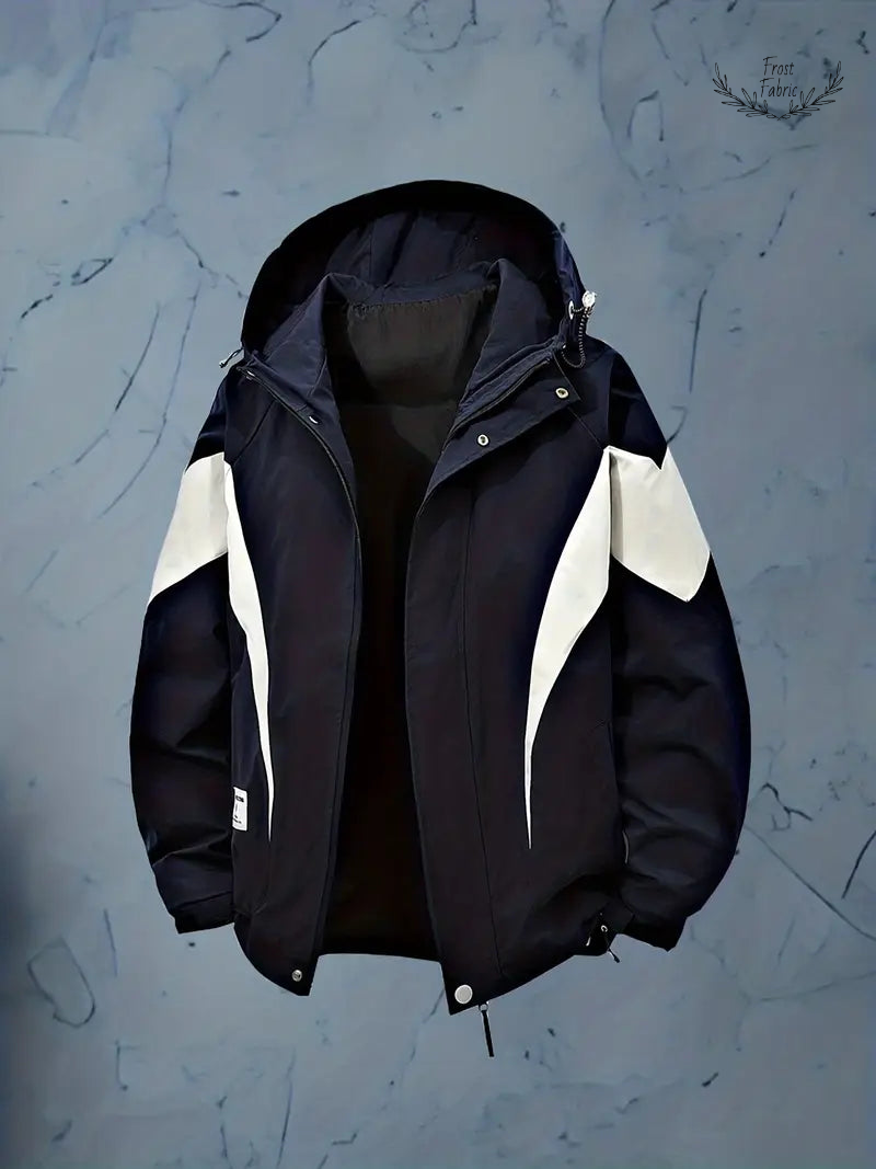 Stylish Men's Lightweight Color-Block Windbreaker Jacket with Adjustable Hood