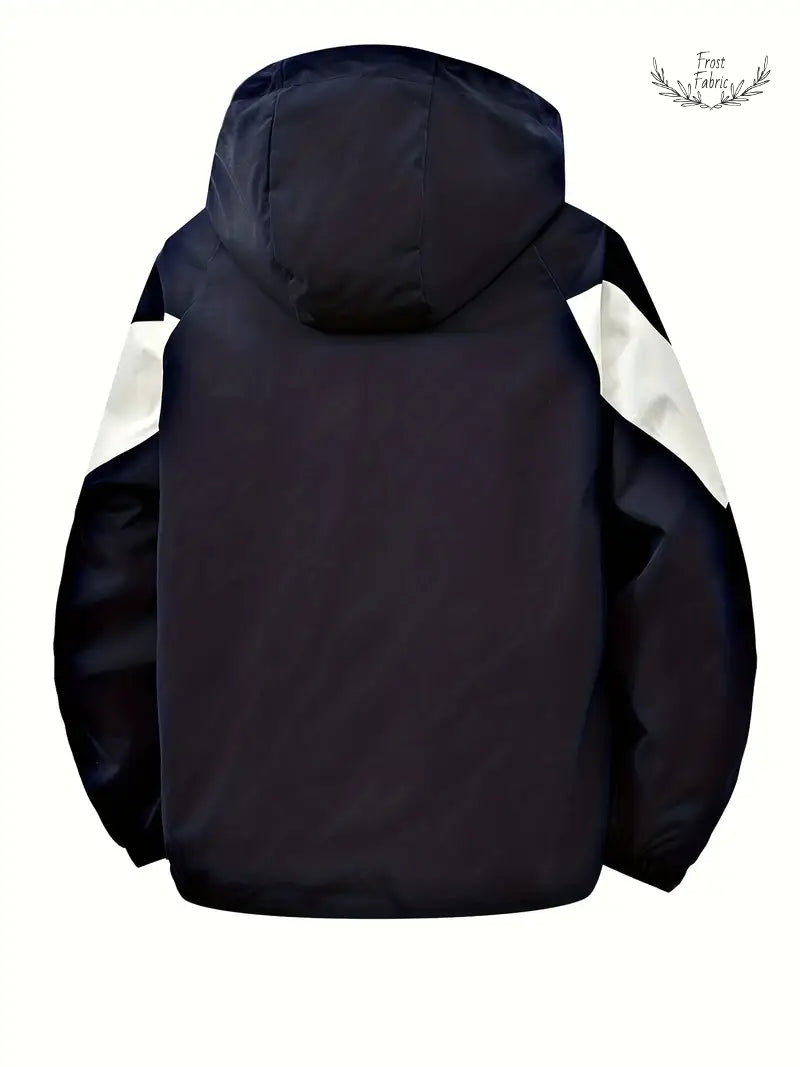 Stylish Men's Lightweight Color-Block Windbreaker Jacket with Adjustable Hood