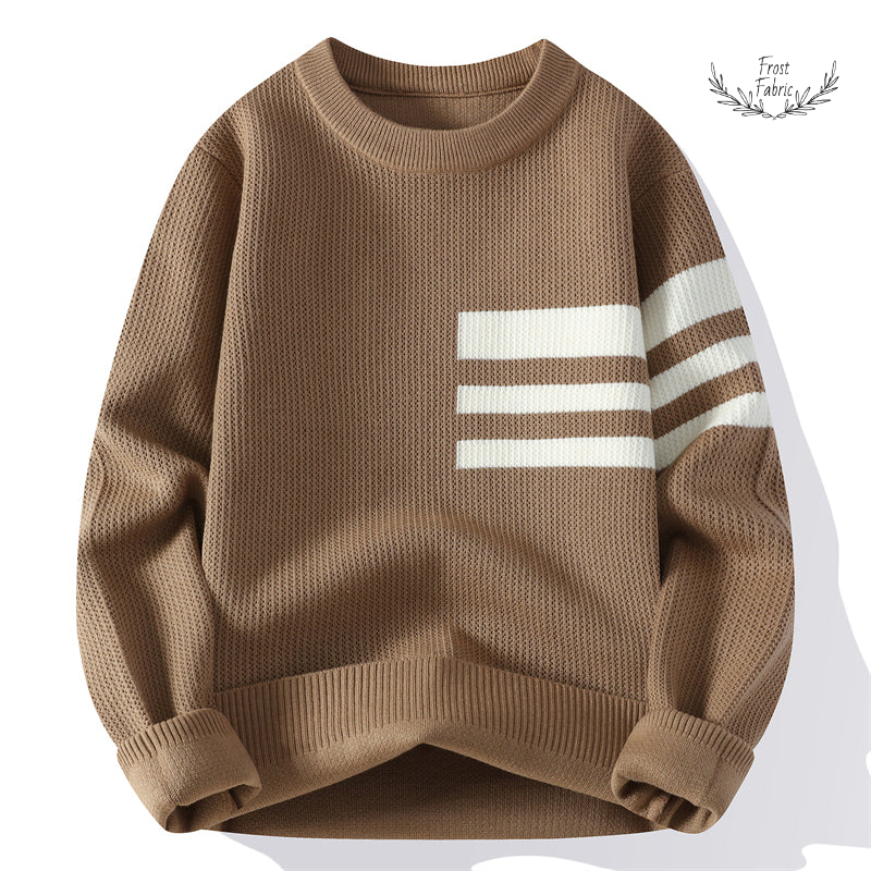 Warm Brown Striped Knit Sweater - Soft Unisex Winter Pullover Cozy