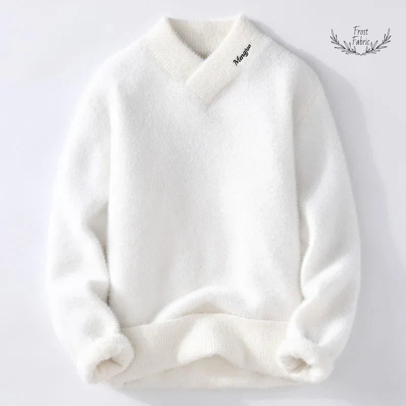 Warm Korean Style V-Neck Men's Wool Pullover Sweater for Autumn Winter