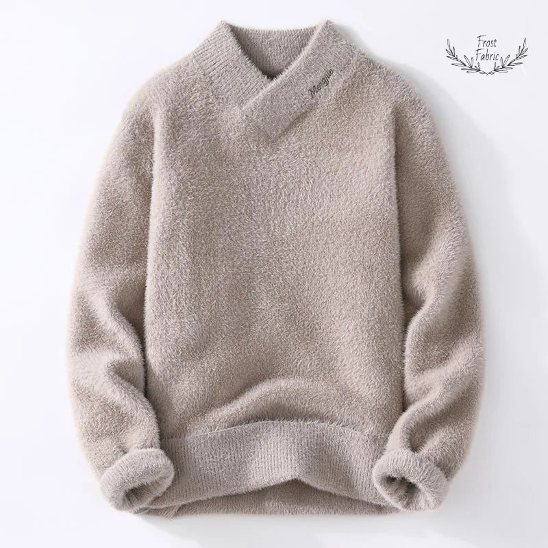 Warm Korean Style V-Neck Men's Wool Pullover Sweater for Autumn Winter