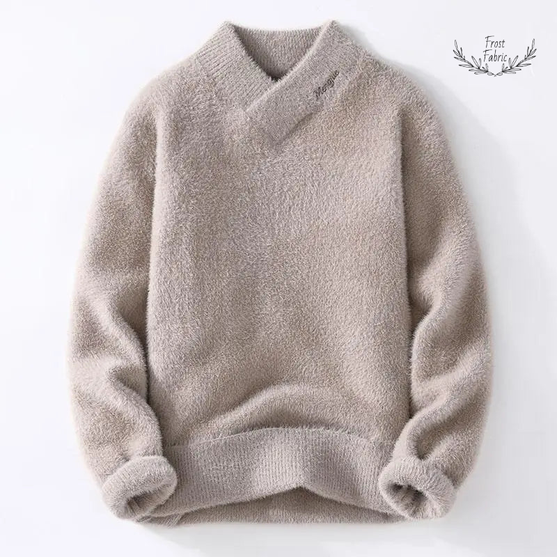 Warm Korean Style V-Neck Men's Wool Pullover Sweater for Autumn Winter