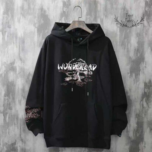 Wonderland Japanese Art Graphic Hoodie Streetwear Pullover with Scenic Back Print